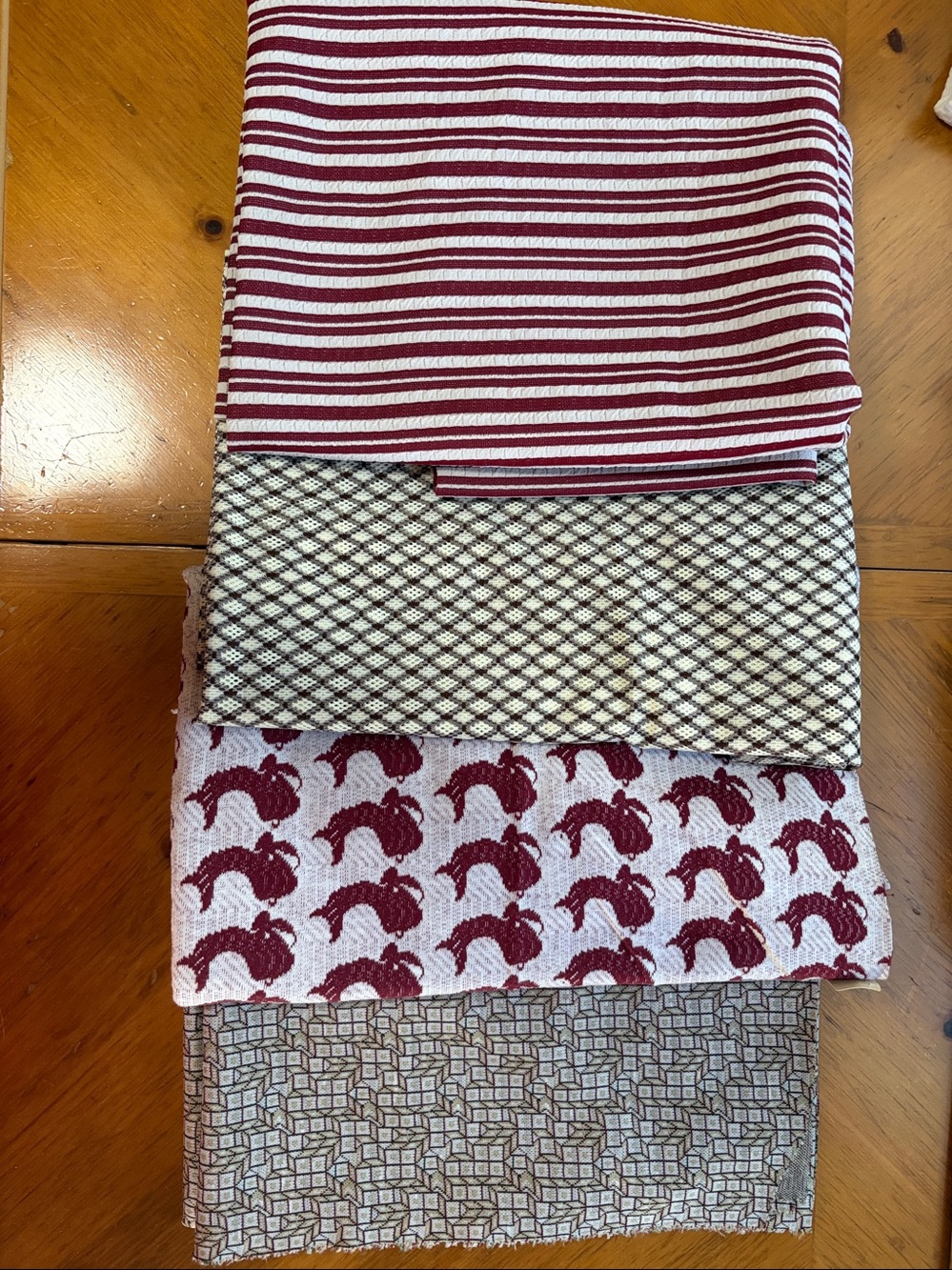 Fabric 61” x 46”+60”x70”+62”x50”+62 x55,Burgundy&Gray  Polyester Knit